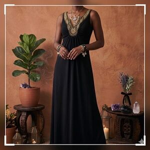 NWT Whimsy Goth African Inspired Maxi Dress Wedding Guest Prom Embellished S